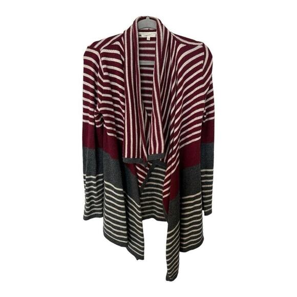Mystree Red and Gray Cozy Striped Waterfall Open Cardigan - Women’s XSmall - Picture 2 of 9